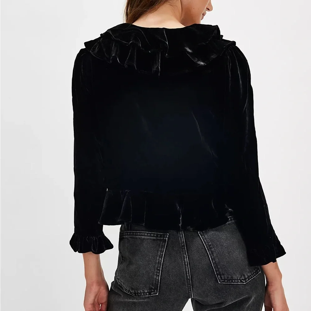 Rixo Top Atlas Ruffle Velvet Blouse Free People Whimsigoth 90s Witchy Shirt XL‎